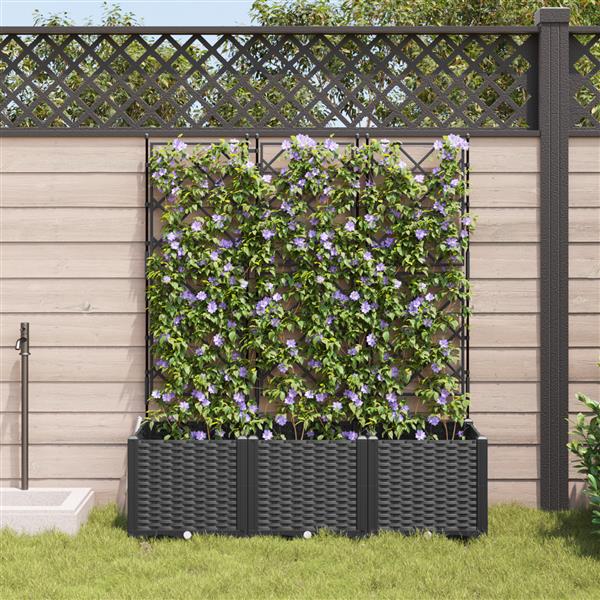 Grote foto vidaxl plantenbakken 3 st met latwerk 120x40x143 cm zwart tuin en terras overige tuin en terras