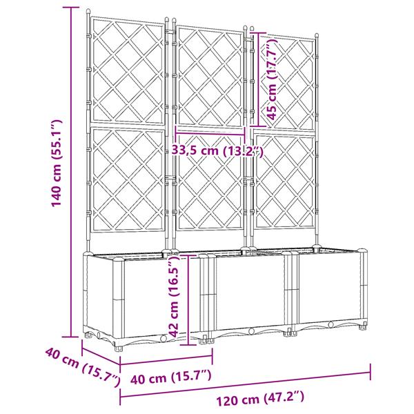 Grote foto vidaxl plantenbakken 3 st met latwerk 120x40x143 cm zwart tuin en terras overige tuin en terras