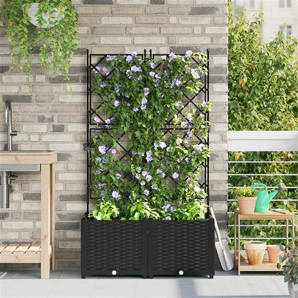 Grote foto vidaxl plantenbakken 2 st met latwerk 80x40x143 cm zwart tuin en terras overige tuin en terras