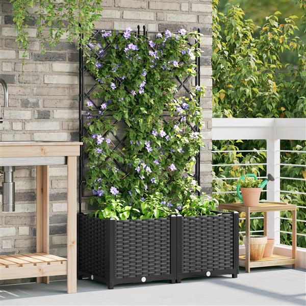 Grote foto vidaxl plantenbakken 2 st met latwerk 80x40x143 cm zwart tuin en terras overige tuin en terras