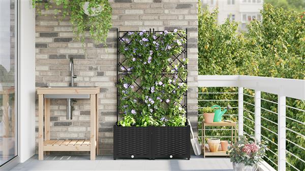 Grote foto vidaxl plantenbakken 2 st met latwerk 80x40x143 cm zwart tuin en terras overige tuin en terras