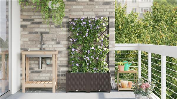 Grote foto vidaxl plantenbakken 2 st met waterirrigatiesysteem bruin tuin en terras overige tuin en terras