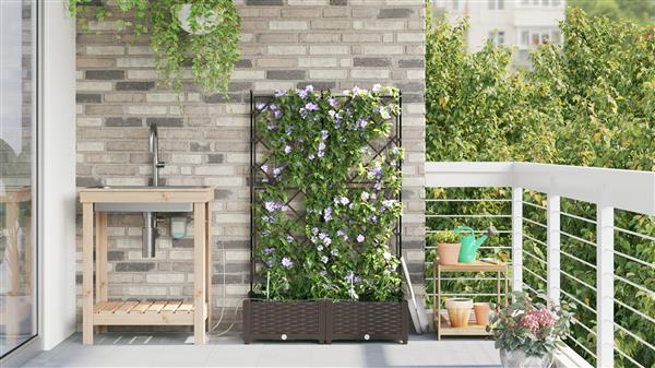 Grote foto vidaxl plantenbakken 2 st met waterirrigatiesysteem bruin tuin en terras overige tuin en terras