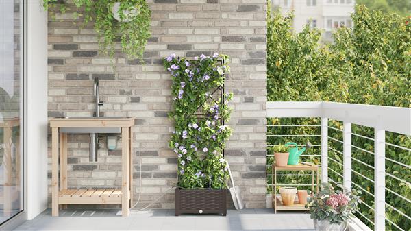 Grote foto vidaxl plantenbak met waterirrigatiesysteem bruin tuin en terras overige tuin en terras