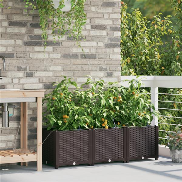 Grote foto vidaxl plantenbakken 3 st met waterirrigatiesysteem bruin tuin en terras overige tuin en terras