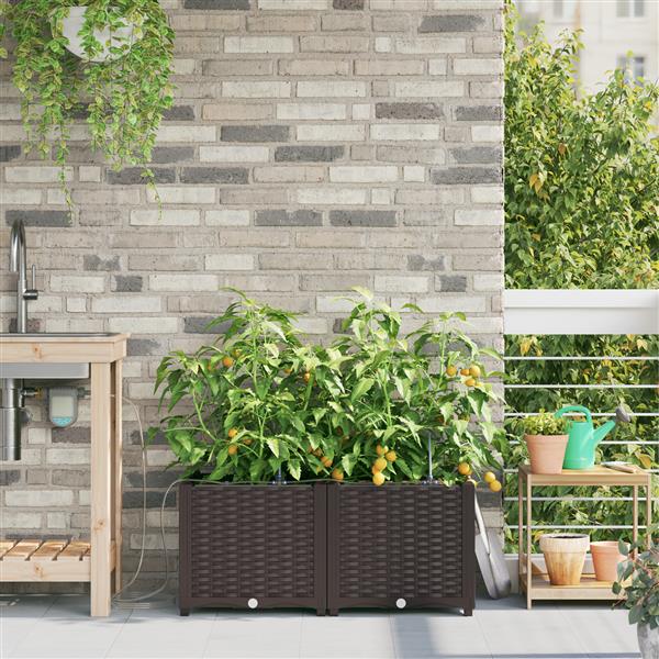 Grote foto vidaxl plantenbakken 2 st met waterirrigatiesysteem bruin tuin en terras overige tuin en terras