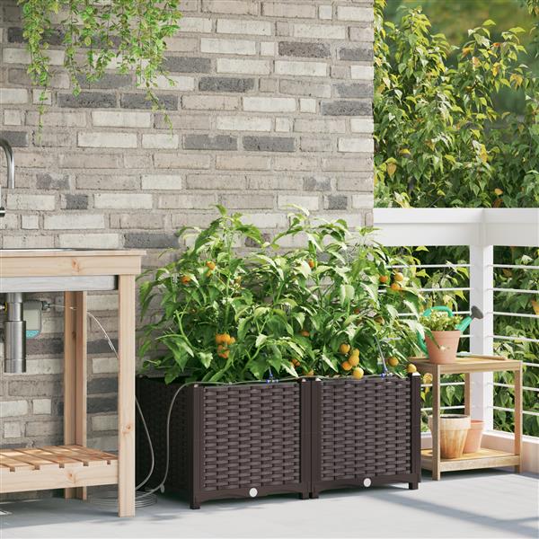 Grote foto vidaxl plantenbakken 2 st met waterirrigatiesysteem bruin tuin en terras overige tuin en terras
