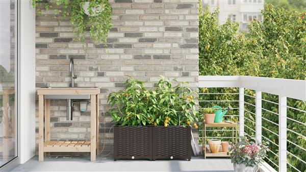 Grote foto vidaxl plantenbakken 2 st met waterirrigatiesysteem bruin tuin en terras overige tuin en terras
