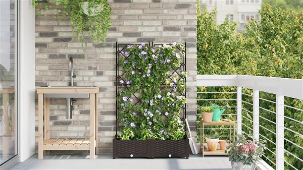 Grote foto vidaxl plantenbakken 2 st met latwerk 80x40x125 5 cm bruin tuin en terras overige tuin en terras