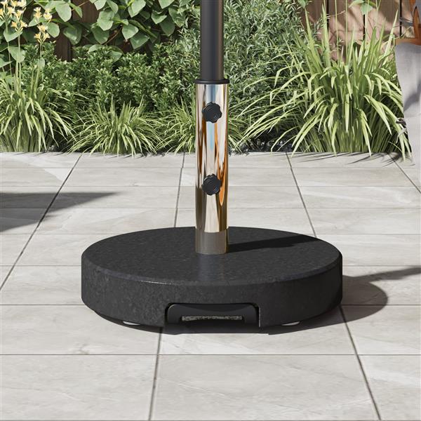 Grote foto vidaxl parasolvoet met wielen en handvat zwart graniet 29 kg rond tuin en terras overige tuin en terras