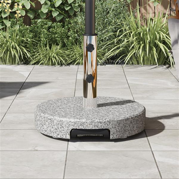 Grote foto vidaxl parasolvoet met wielen en handvat grijs graniet 29 kg rond tuin en terras overige tuin en terras
