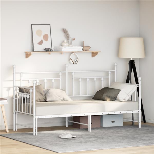 Grote foto vidaxl slaapbank met uitschuifbed 80x200 cm staal wit antiek en kunst stoelen en banken