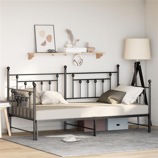 Grote foto vidaxl zwart ligbed frame met uittrekbed 90x200 cm van staal antiek en kunst stoelen en banken