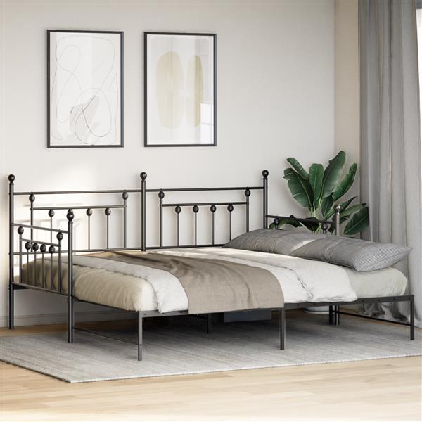Grote foto vidaxl zwart ligbed frame met uittrekbed 90x200 cm van staal antiek en kunst stoelen en banken