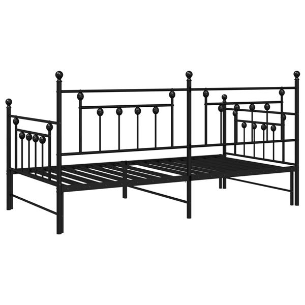 Grote foto vidaxl zwart ligbed frame met uittrekbed 90x200 cm van staal antiek en kunst stoelen en banken