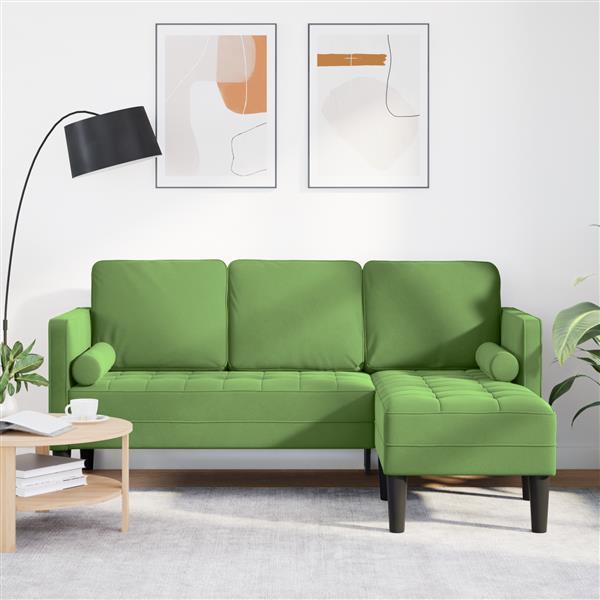 Grote foto vidaxl bank 3 zits met poef l vormig 160 cm fluweel lichtgroen huis en inrichting bankstellen