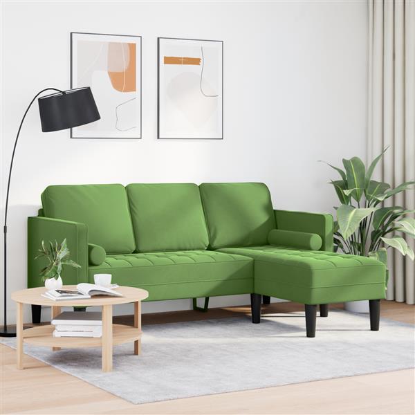 Grote foto vidaxl bank 3 zits met poef l vormig 160 cm fluweel lichtgroen huis en inrichting bankstellen