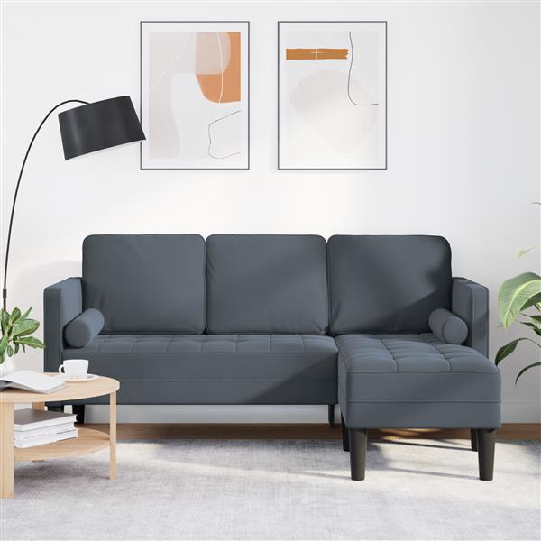 Grote foto vidaxl bank 3 zits met poef l vormig 160 cm fluweel donkergrijs huis en inrichting bankstellen
