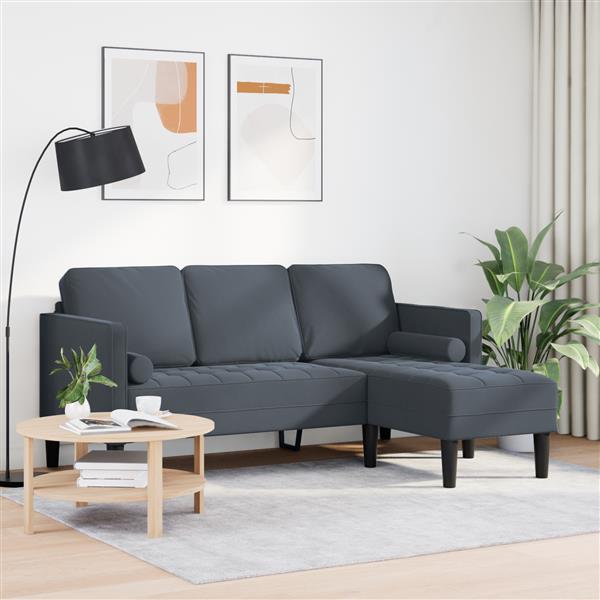 Grote foto vidaxl bank 3 zits met poef l vormig 160 cm fluweel donkergrijs huis en inrichting bankstellen