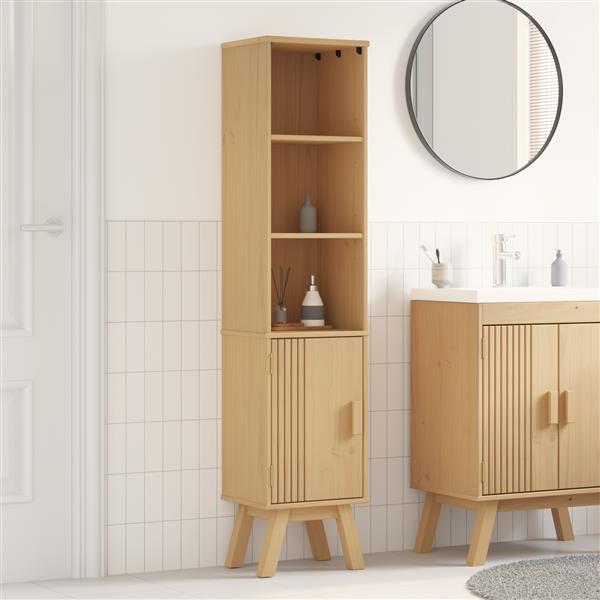 Grote foto vidaxl badkamerkast 35x30x159 cm massief grenenhout bruin huis en inrichting complete badkamers