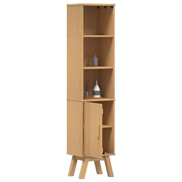 Grote foto vidaxl badkamerkast 35x30x159 cm massief grenenhout bruin huis en inrichting complete badkamers