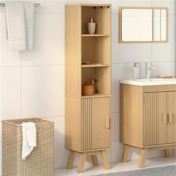 Grote foto vidaxl badkamerkast 35x30x159 cm massief grenenhout bruin huis en inrichting complete badkamers