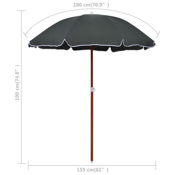 Grote foto vidaxl parasol met stalen paal 180 cm antracietkleurig tuin en terras overige tuin en terras