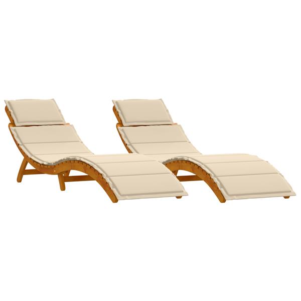 Grote foto vidaxl ligbedden 2 st met kussens massief acaciahout beige tuin en terras tuinmeubelen