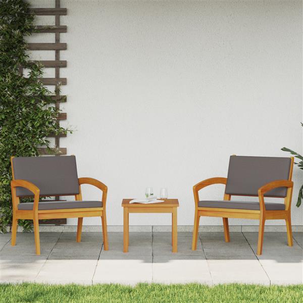 Grote foto vidaxl 3 delige bistroset met kussens massief acaciahout tuin en terras tuinmeubelen