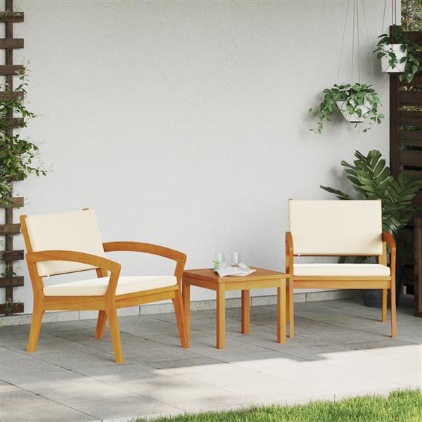 Grote foto vidaxl 3 delige bistroset met kussens massief acaciahout tuin en terras tuinmeubelen
