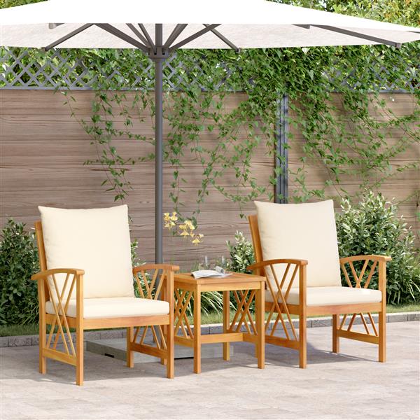 Grote foto vidaxl 3 delige loungeset met kussens massief acaciahout tuin en terras tuinmeubelen