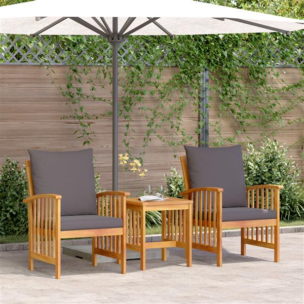 Grote foto vidaxl 3 delige loungeset met kussens massief acaciahout tuin en terras tuinmeubelen