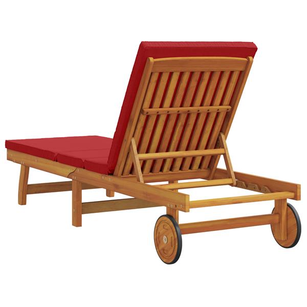Grote foto vidaxl ligbed met wielen en kussen massief hout rood tuin en terras tuinmeubelen