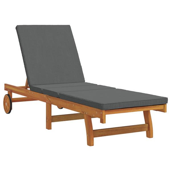 Grote foto vidaxl ligbed met wielen en kussen massief hout donkergrijs tuin en terras tuinmeubelen