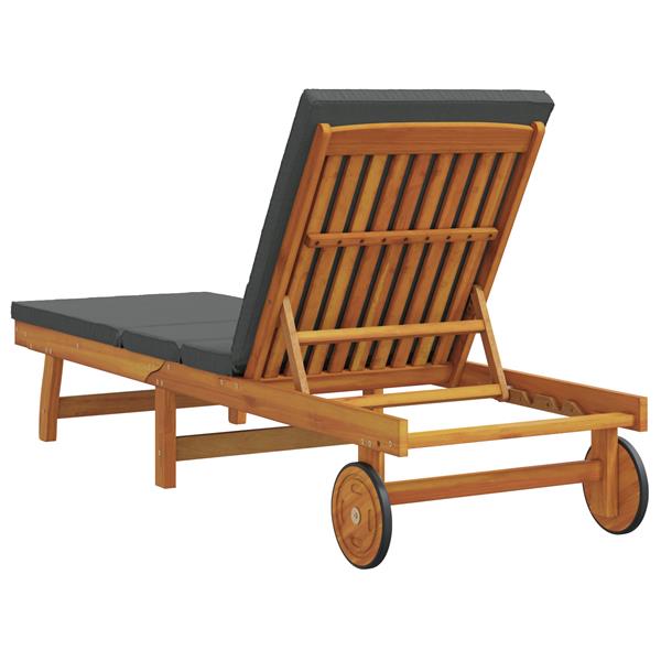 Grote foto vidaxl ligbed met wielen en kussen massief hout donkergrijs tuin en terras tuinmeubelen