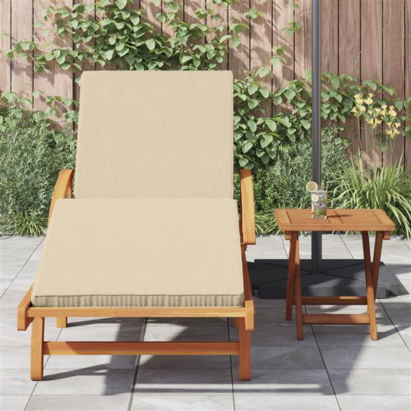 Grote foto vidaxl inklapbare zonnebank met wielen kussen beige massief acaciahout tuin en terras tuinmeubelen