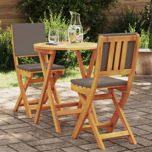 Grote foto vidaxl 3 delige vouw bistro set met kussens van massief acaciahout tuin en terras tuinmeubelen