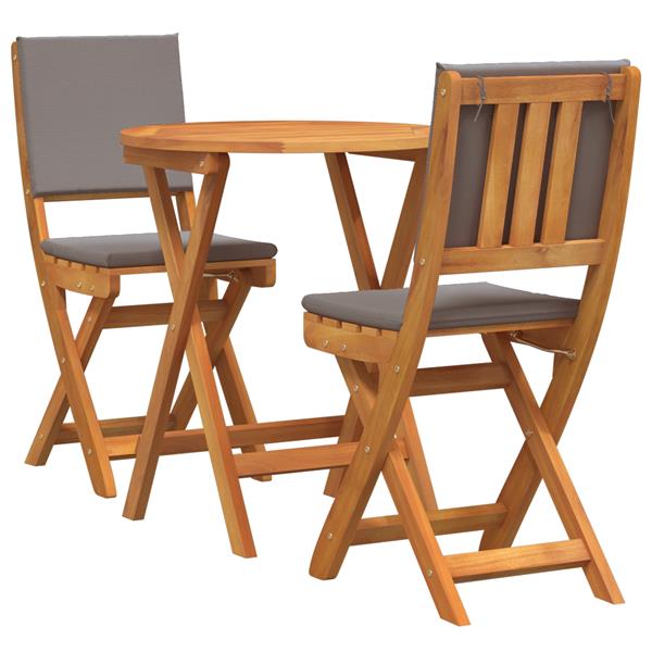 Grote foto vidaxl 3 delige vouw bistro set met kussens van massief acaciahout tuin en terras tuinmeubelen