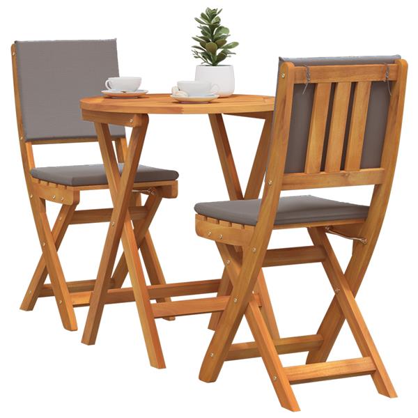 Grote foto vidaxl 3 delige vouw bistro set met kussens van massief acaciahout tuin en terras tuinmeubelen