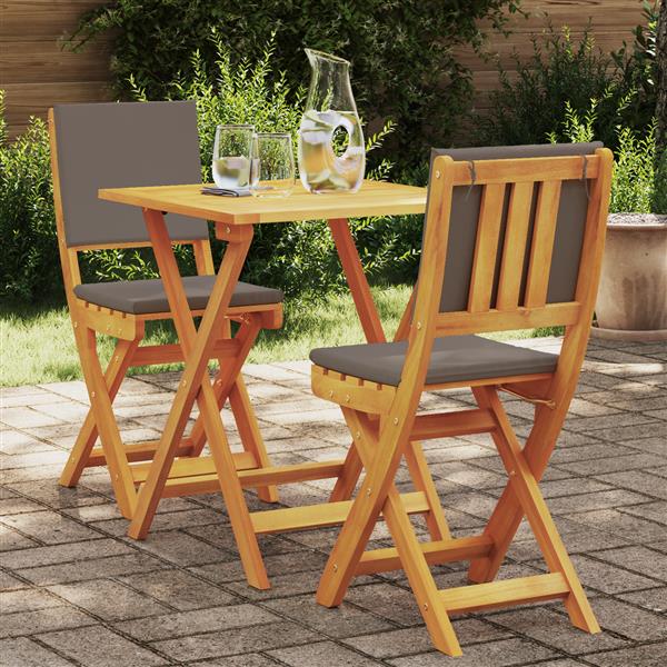 Grote foto vidaxl 3 delige opvouwbare bistroset met kussens van massief acaciahout tuin en terras tuinmeubelen