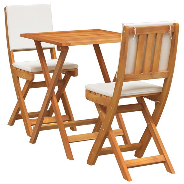 Grote foto vidaxl 3 delige vouw bistro set met kussens van massief acaciahout tuin en terras tuinmeubelen