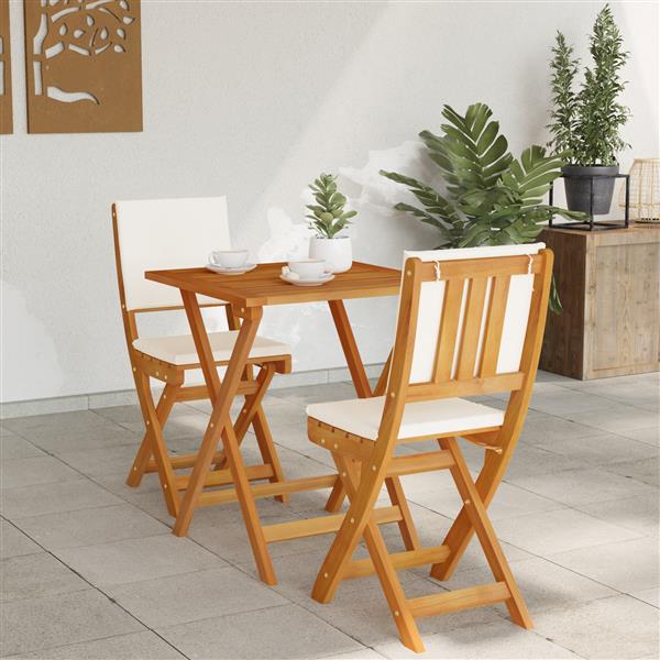 Grote foto vidaxl 3 delige vouw bistro set met kussens van massief acaciahout tuin en terras tuinmeubelen
