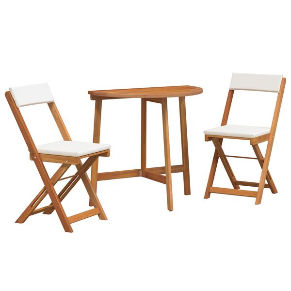 Grote foto vidaxl 3 delige vouw bistro set met kussens van massief acaciahout tuin en terras tuinmeubelen