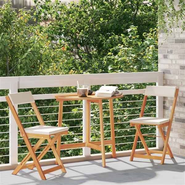 Grote foto vidaxl 3 delige vouw bistro set met kussens van massief acaciahout tuin en terras tuinmeubelen