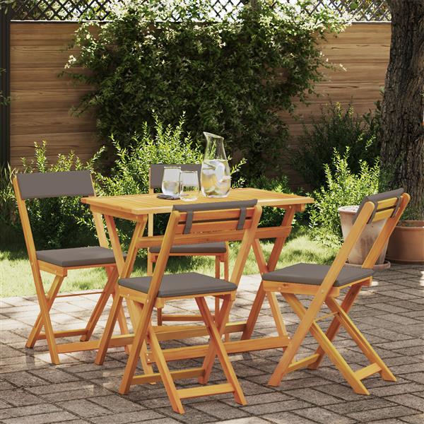 Grote foto vidaxl 5 delige bistro set met kussens van massief acaciahout tuin en terras tuinmeubelen