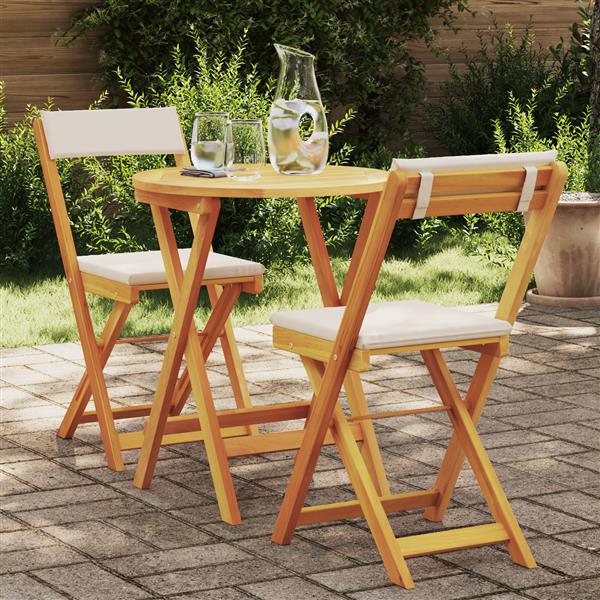 Grote foto vidaxl 3 delige inklapbare bistro set met kussens massief acaciahout tuin en terras tuinmeubelen