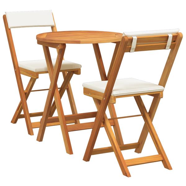 Grote foto vidaxl 3 delige inklapbare bistro set met kussens massief acaciahout tuin en terras tuinmeubelen