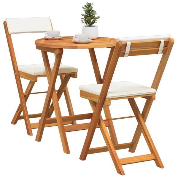 Grote foto vidaxl 3 delige inklapbare bistro set met kussens massief acaciahout tuin en terras tuinmeubelen