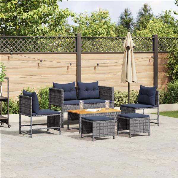 Grote foto vidaxl 6 delige tuinset met kussens grijs poly rattan tuin en terras tuinmeubelen