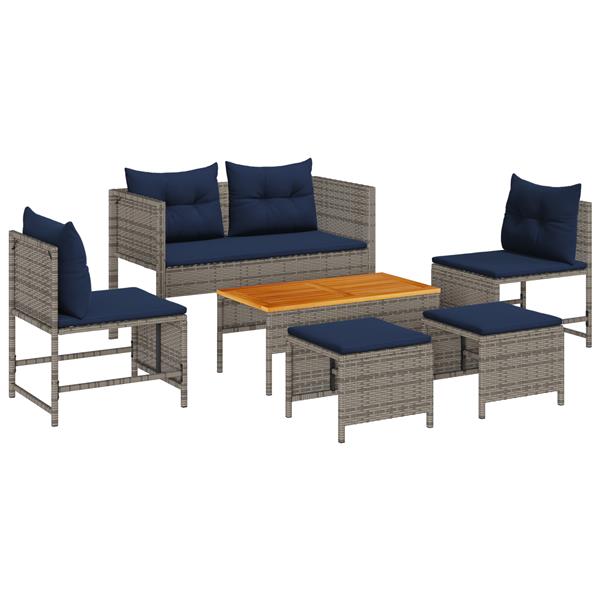 Grote foto vidaxl 6 delige tuinset met kussens grijs poly rattan tuin en terras tuinmeubelen